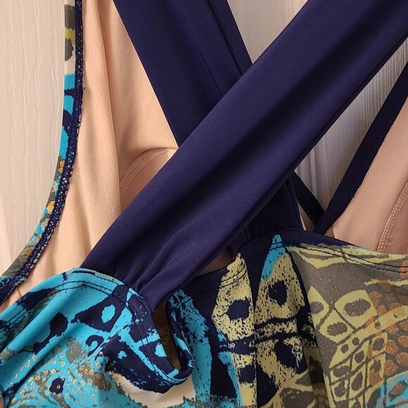 Vacation Swimsuit with askirt in Turquoise and Navy Sz 14 One Piece - Picture 4 of 9